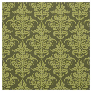 Tissu Motif de damassé - olive sur l'olive foncée