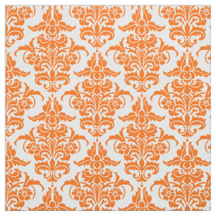 Tissu Motif de damassé - orange sur le blanc