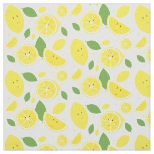 Tissu Motif de dessin animé des citrons jaunes souriant
