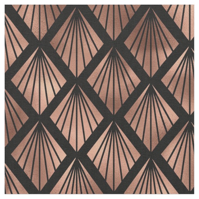 Tissu Motif de diamants Rose Gold et Black Art Déco (Fermer)