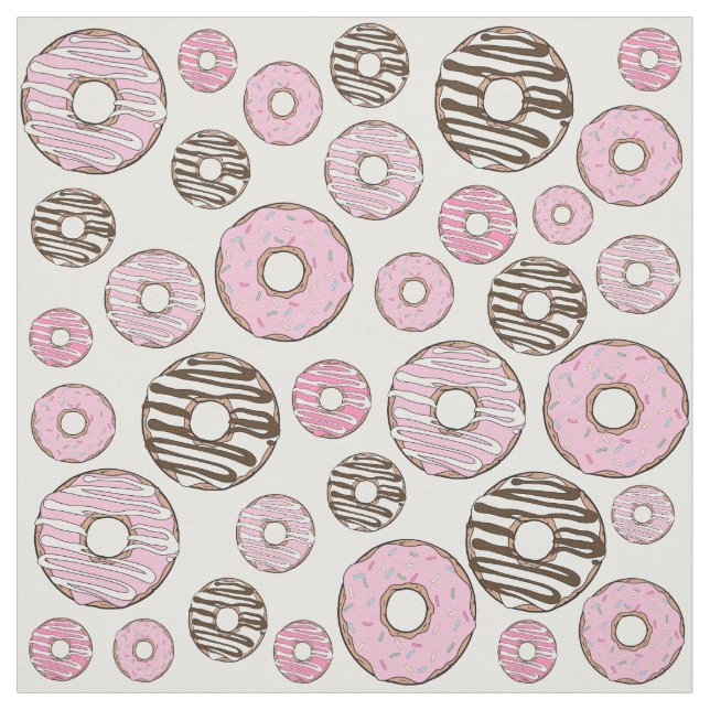 Tissu Motif De Donuts, Donuts Roses, Donuts Blancs (Échantillon)