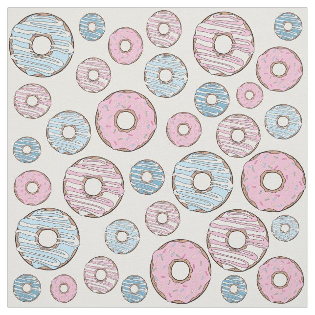 Tissu Motif De Donuts, Donuts Roses, Donuts Bleus (Échantillon)