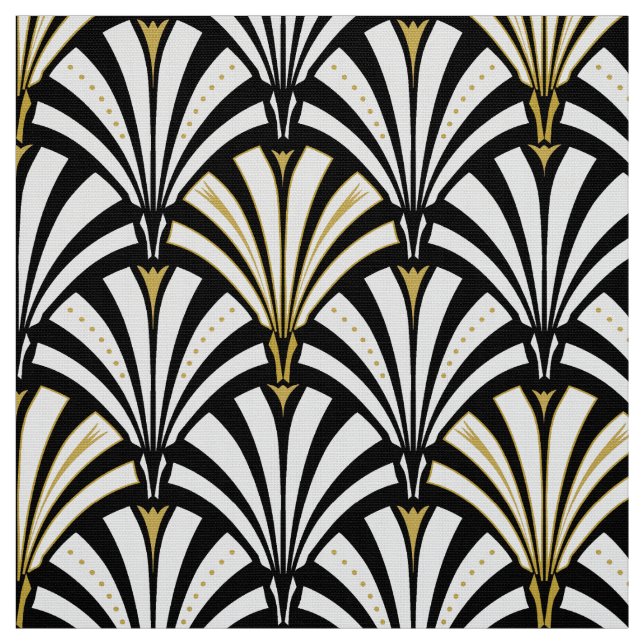 Tissu Motif de fan d'art déco - noir et blanc (Échantillon)