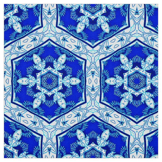 Tissu Motif de fermeture de flocon de neige - Bleu et bl (Échantillon)