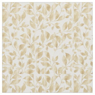 Tissu Motif de feuillage blanc or