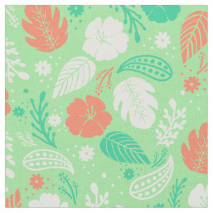 Tissu Motif de feuillage vert et orange