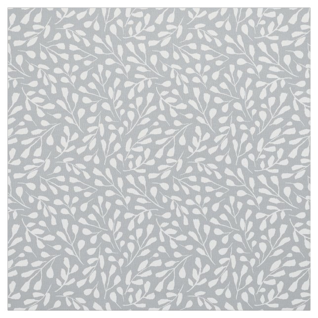 Tissu Motif de feuille botanique blanche moderne sur gri (Échantillon)