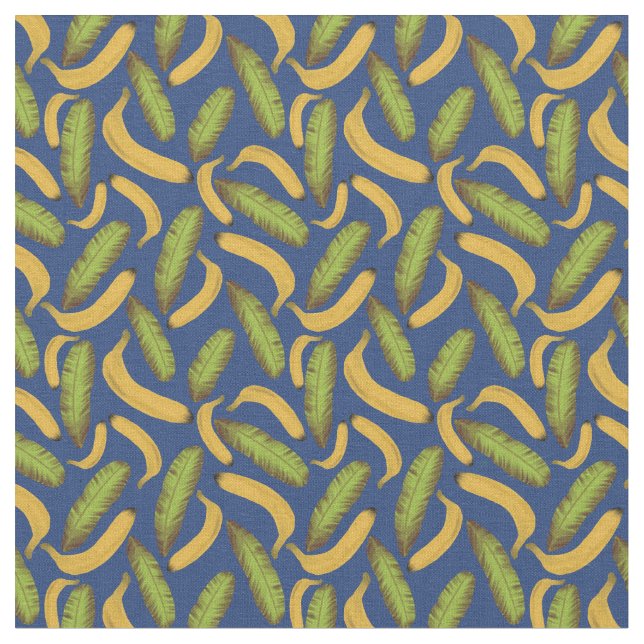 Tissu Motif de feuille de banane bleu tropical (Fermer)