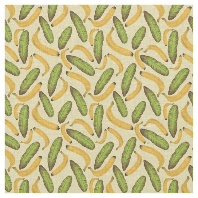 Tissu Motif de feuille de banane jaune tropicale (Fermer)