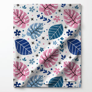 Tissu Motif de feuille tropicale de Monstera rose et ble