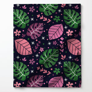 Tissu Motif de feuille tropicale de Monstera rose et ver