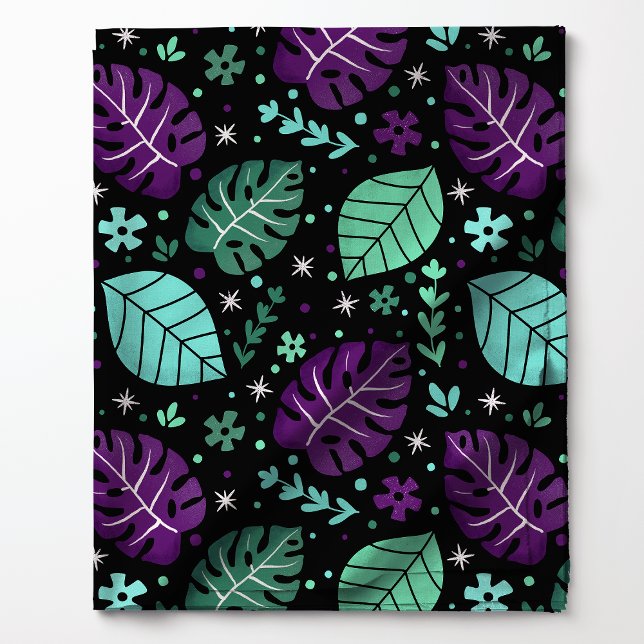 Tissu Motif de feuille tropicale Monstera violet et vert (Créateur téléchargé)