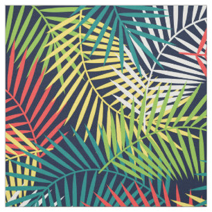 Tissu Motif de feuilles de noix de coco stylisées coloré