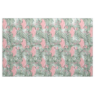 Tissu Motif de feuilles de palmier aux Flamants roses ro