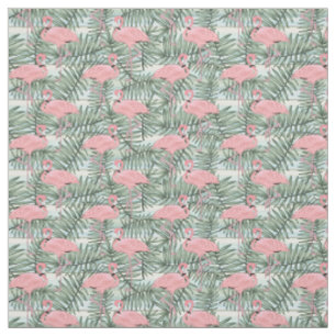 Tissu Motif de feuilles de palmier aux Flamants roses ro