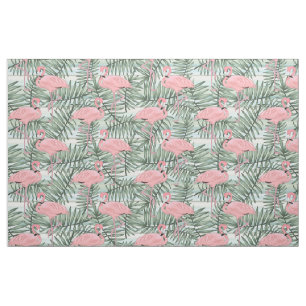 Tissu Motif de feuilles de palmier aux Flamants roses ro