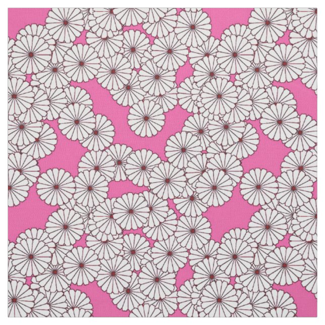 Tissu Motif de fleur d'art déco - blanc sur le rose (Échantillon)