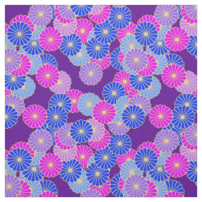 Tissu Motif de fleur d'art déco - violette, bleu et (Échantillon)