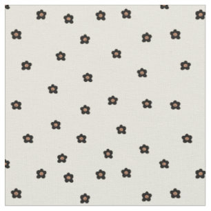 Tissu Motif de fleur souriante rétro en noir et crème