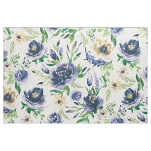 Tissu Motif de fleurs bleu violet et jaune doux