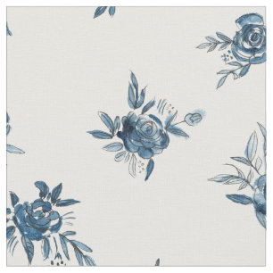 Tissu Motif de fleurs d'aquarelle bleu Indigo