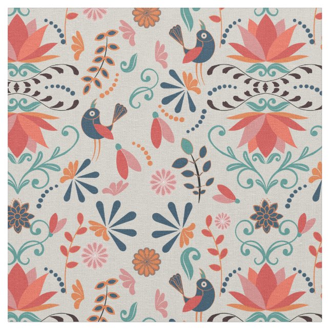 Tissu motif de fleurs d'art populaire coloré (Fermer)