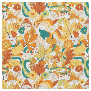 Tissu Motif de fleurs de champignons Super rétro