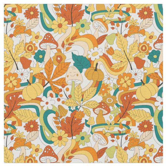 Tissu Motif de fleurs de champignons Super rétro (Fermer)