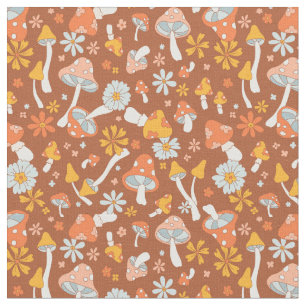 Tissu Motif de fleurs de champignons Vintages rétro