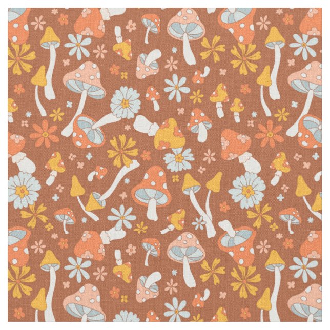 Tissu Motif de fleurs de champignons Vintages rétro (Fermer)