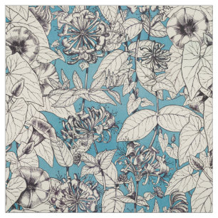 Tissu Motif de fleurs en bleu blanc