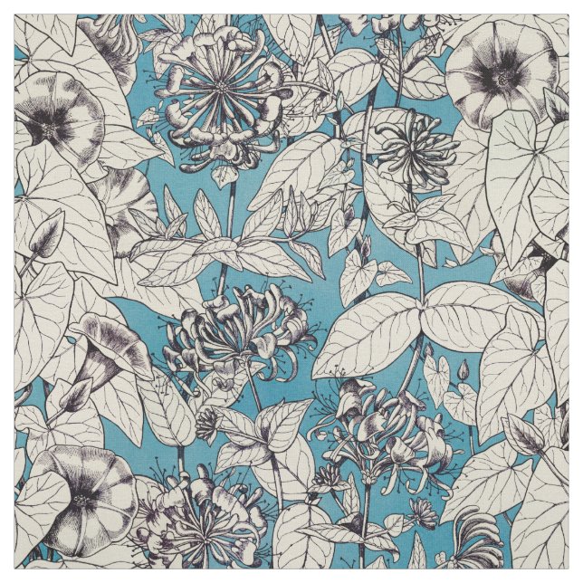 Tissu Motif de fleurs en bleu blanc (Échantillon)