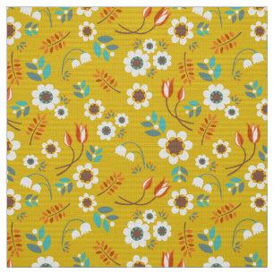 Tissu Motif de fleurs floral de jaune vintage de