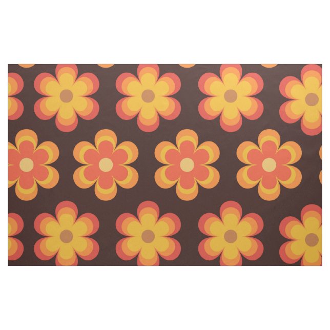 Tissu motif de fleurs rétro super orange et jaune (Fat Quarter)