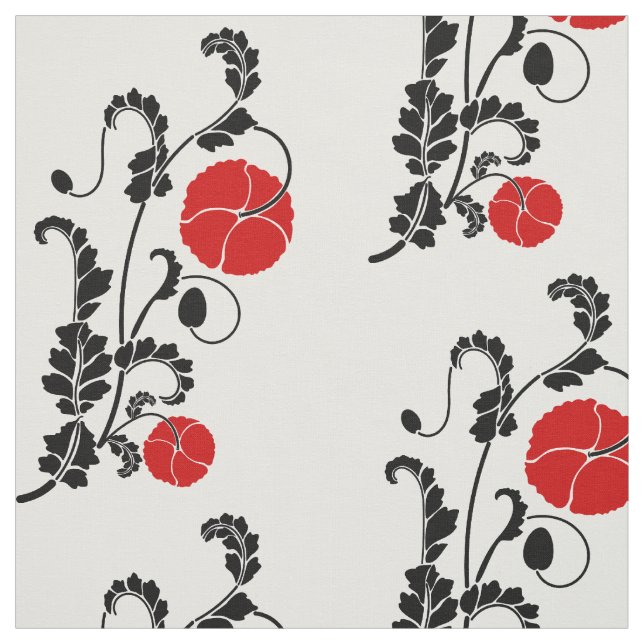 Tissu Motif de fleurs rouge et noire (Échantillon)