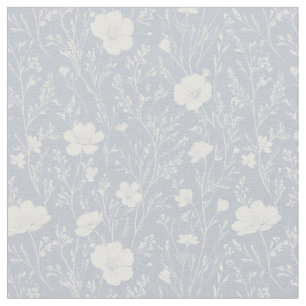 Tissu Motif de fleurs sauvages grises et blanches atténu
