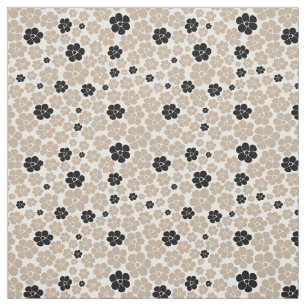 Tissu Motif de fleurs - Taupe, noir et blanc