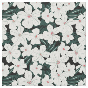 Tissu Motif de fleurs tropical blanc