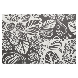 Tissu Motif de fleurs tropicales rétro N&B