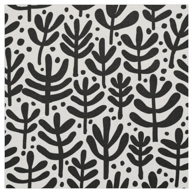 Tissu Motif de fougères - noir et blanc (Échantillon)