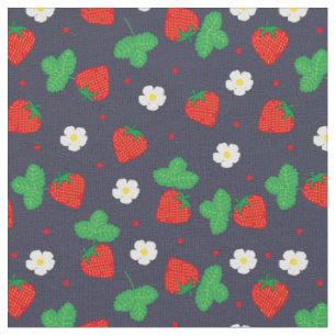 Tissu Motif de fraise d'été sur bleu marine