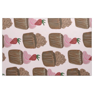 Tissu Motif de fraises de chocolat Cupcake