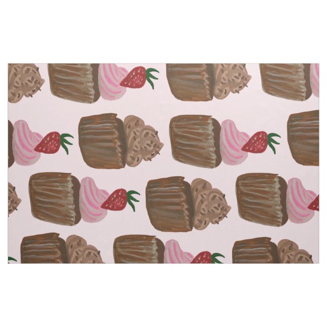 Tissu Motif de fraises de chocolat Cupcake (Fat Quarter)