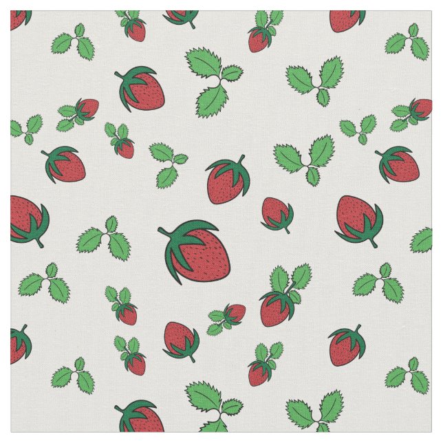 Tissu Motif De Fraises Et Feuilles Verts (Fermer)
