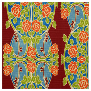 Tissu Motif de frise de jardin de roses rétro Art nouvea