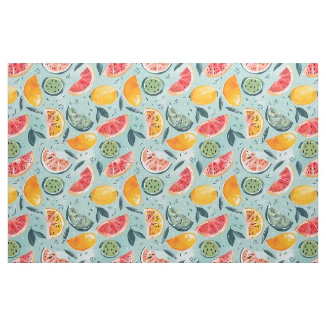 Tissu Motif de fruits d'été | Pastèque & Citrus sans cou (Yard)