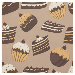 Tissu Motif De Gâteaux Et Cupcakes Brown Et Beiges