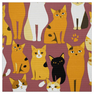 Tissu Motif de Ginger, Chats noirs et blancs