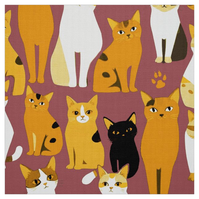 Tissu Motif de Ginger, Chats noirs et blancs (Échantillon)