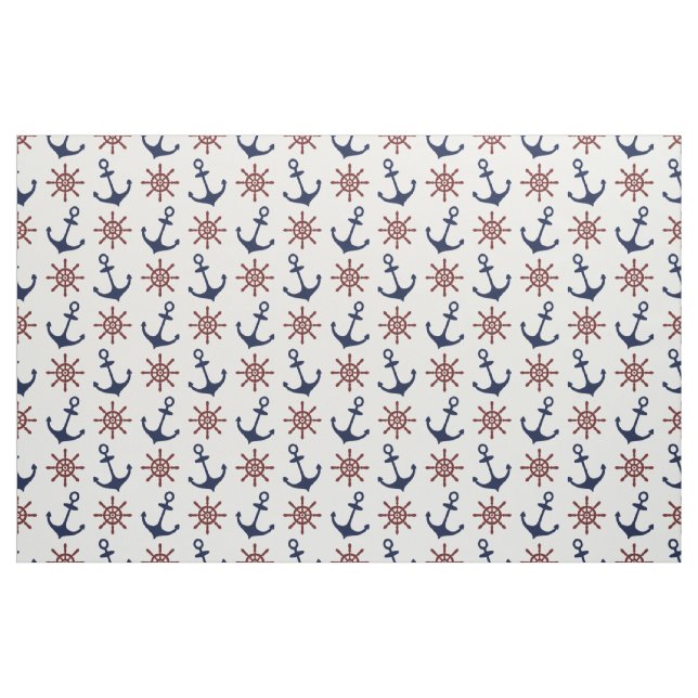 Tissu Motif de gouvernail Ancre bleu et rouge marine (Fat Quarter)